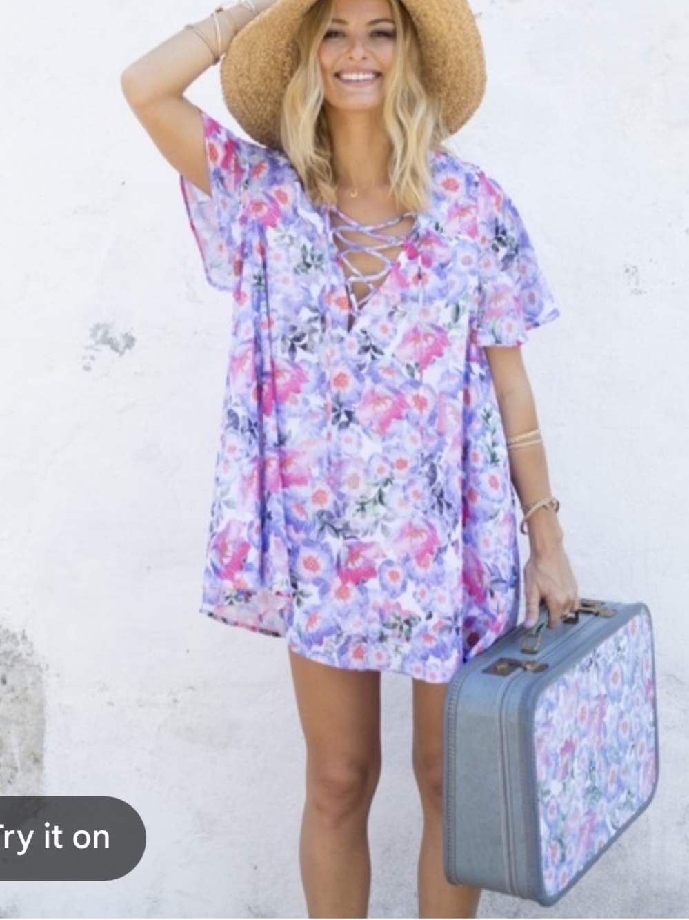 Show Me Your Mumu Kylie Floral Lace-Up Flounce Swing Mini Dress Large